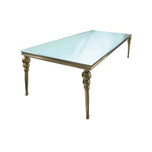 T-073 | Rectangular Chrome Table Gold with Turned Legs