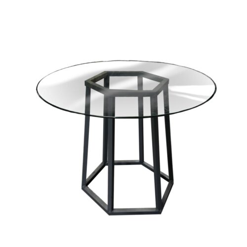 T-065 | Round Glass Coffee Table with Hexagonal Metal Base